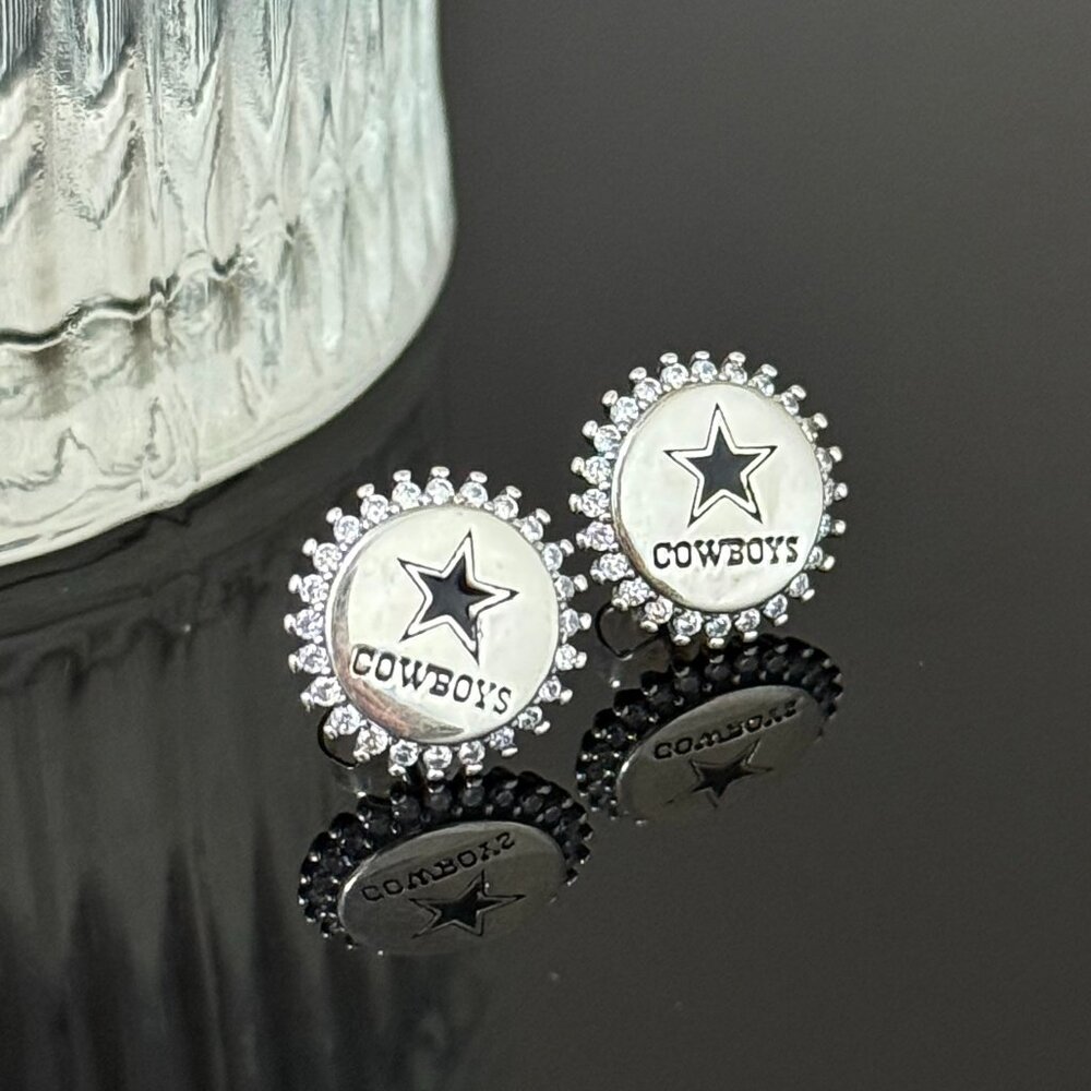 Cowboys Bling Earrings S925 Sterling Silver Handmade Ear Stud - Picture 1 of 5